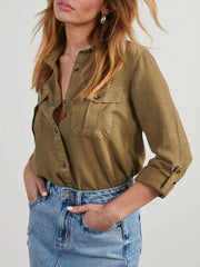 Collared Neck Button Down Denim Top - Chic Yana's Fashion