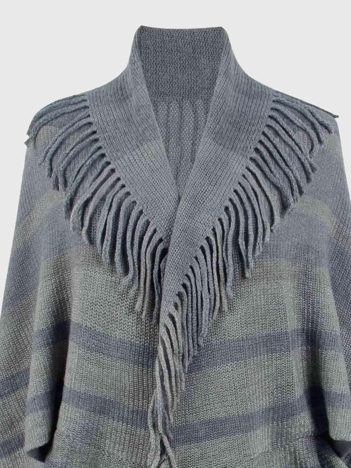 Fringe Detail Open Front Poncho - Chic Yana's Fashion