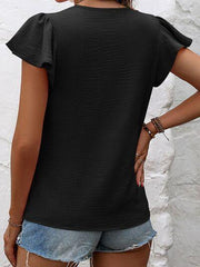 Ruffled Round Neck Cap Sleeve Blouse - Chic Yana's Fashion