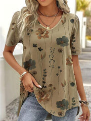 Printed V Neck Short Sleeve Blouse - Chic Yana's Fashion