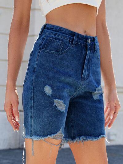 Distressed Raw Hem Denim Shorts 1 - Chic Yana's Fashion