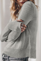 Ribbed Hem Round Neck Long Sleeve Sweater - Chic Yana's Fashion