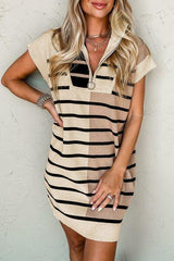 Striped Quarter Zip Cap Sleeve Sweater Dress - Chic Yana's Fashion