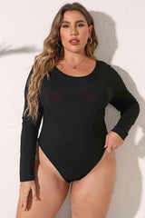 Plus Size Round Neck Long Sleeve Bodysuit - Chic Yana's Fashion