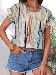 Printed Round Neck Short Sleeve Blouse - Chic Yana's Fashion