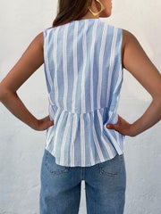 Tied Striped Round Neck Tank - Chic Yana's Fashion