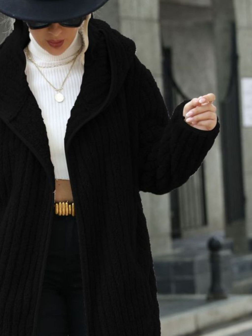 Open Front Ribbed Hooded Coat - Chic Yana’s Fashion