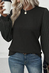 Ribbed Round Neck Long Sleeve Knit Top - Chic Yana's Fashion