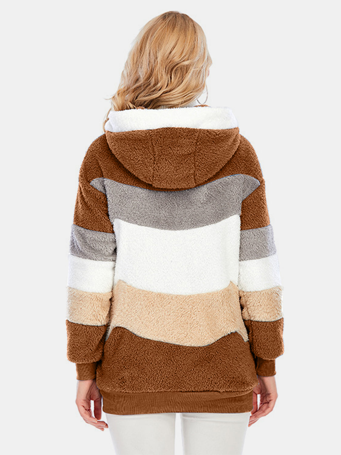 Full Size Drawstring Color Block Zip Up Hooded Outerwear - Chic Yana’s Fashion