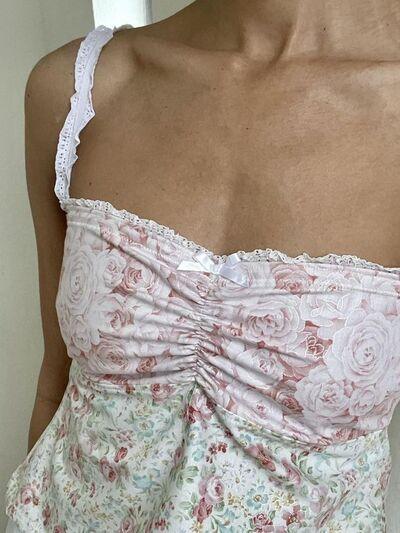 Lace Detail Floral Sweetheart Neck Cami - Chic Yana's Fashion