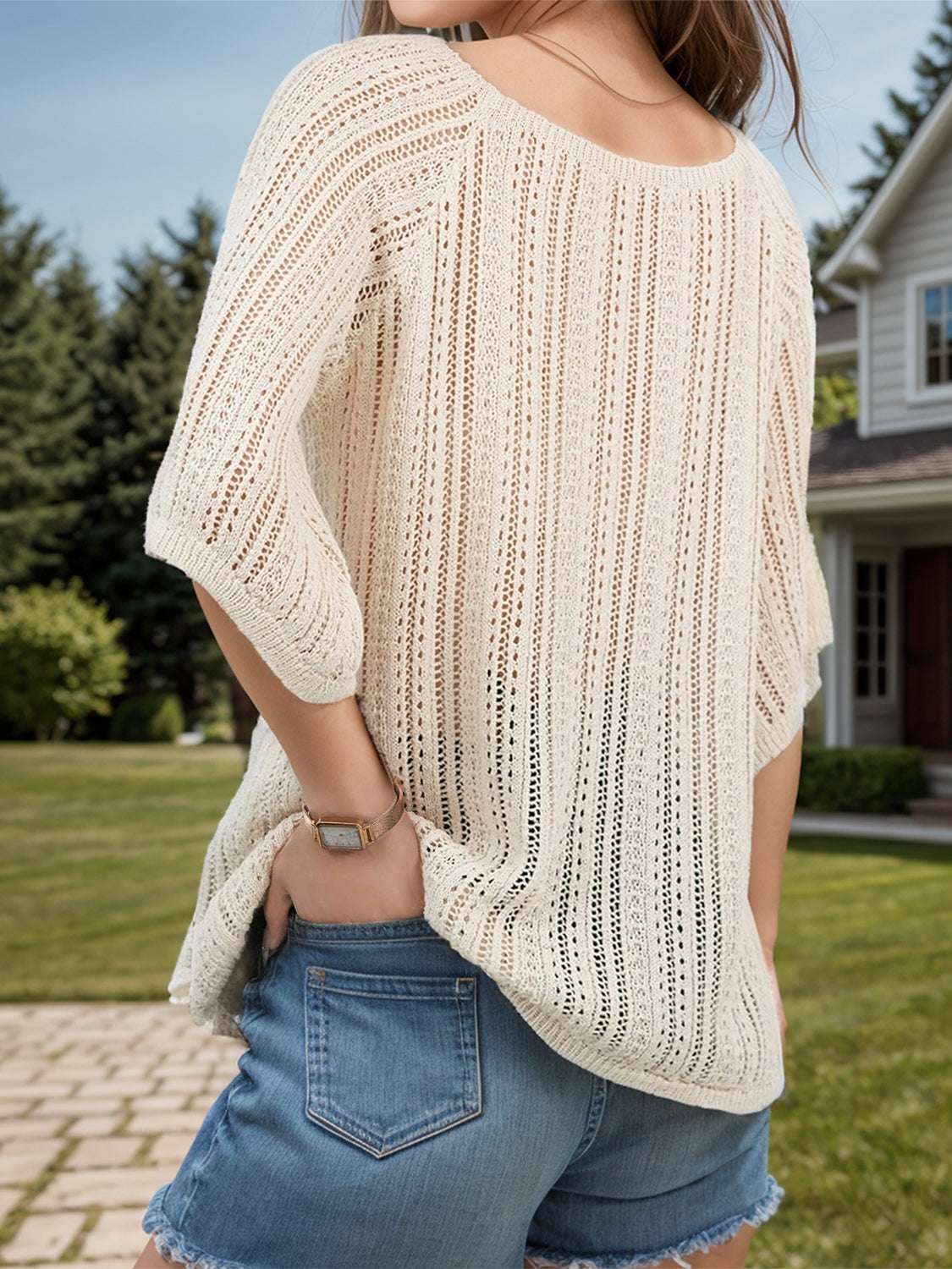 Openwork Round Neck Cover Up - Stylish and Trendy Women's Fashion from Chic Yana's Fashion