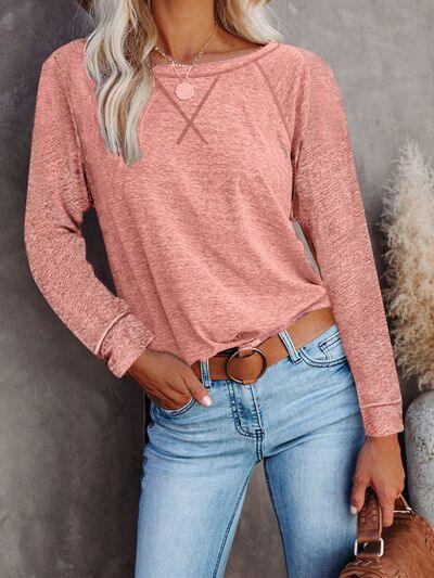 Round Neck Long Sleeve T Shirt - Chic Yana's Fashion