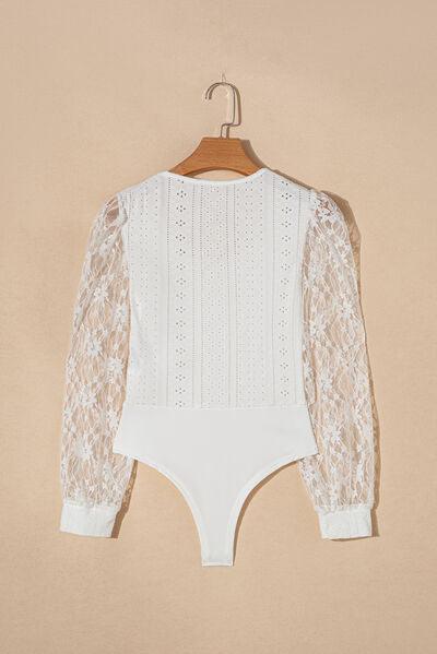 Eyelet Lace Long Sleeve Bodysuit - Chic Yana's Fashion