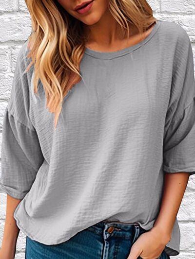 Full Size Round Neck Half Sleeve T Shirt Plus Size - Chic Yana's Fashion