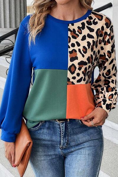 Color Block Round Neck Long Sleeve Sweatshirt 1 - Chic Yana's Fashion