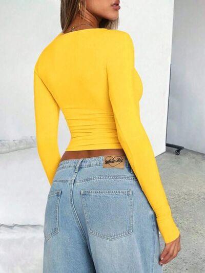 Solid Color Round Neck Long Sleeve T Shirt - Chic Yana's Fashion
