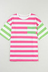 Contrast Striped Round Neck Half Sleeve T Shirt - Chic Yana's Fashion