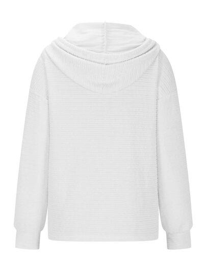 Drawstring Quarter Button Long Sleeve Hoodie - Chic Yana's Fashion