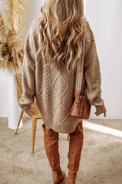 Cable Knit Round Neck Sweater Dress - Chic Yana's Fashion