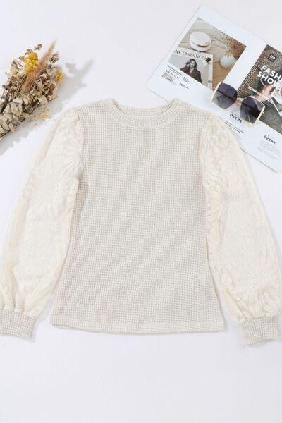 Mock Neck Lace Long Sleeve Top - Chic Yana's Fashion