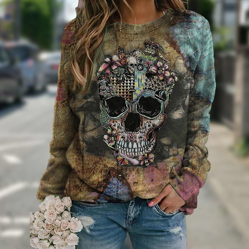 Skull Print Long Sleeve Sweatshirt — chic, effortless — Chic Yana Fashion