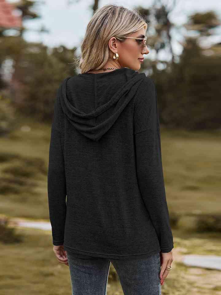 Dropped Shoulder Hooded Blouse - Chic Yana's Fashion