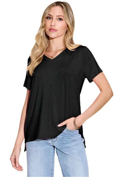 Basic Bae Bamboo Full Size V Neck High Low T Shirt - Chic Yana's Fashion