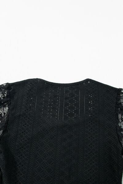 Eyelet Lace Long Sleeve Bodysuit - Chic Yana's Fashion