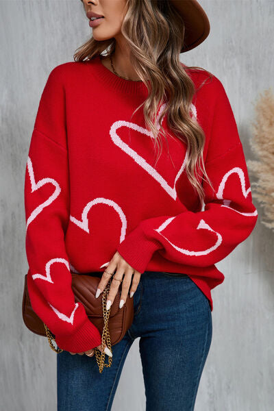 Angel Wings Heart Dropped Shoulder Long Sleeve Sweater - Chic Yana's Fashion