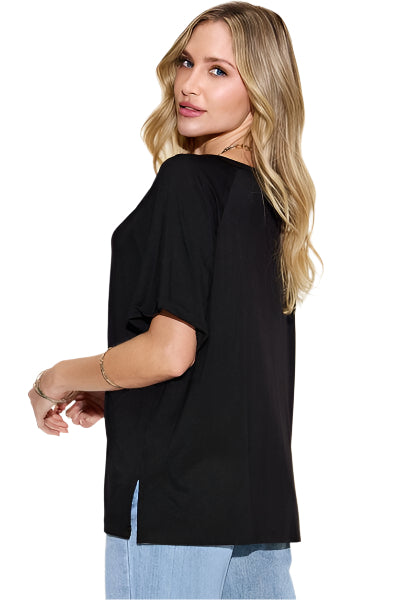 Basic Bae Full Size Bamboo Slit V Neck Short Sleeve T Shirt - Chic Yana's Fashion