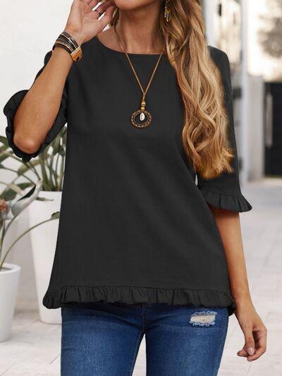 Ruffled Round Neck Half Sleeve Blouse - Chic Yana's Fashion