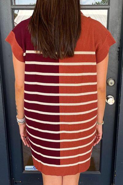 Striped Quarter Zip Cap Sleeve Sweater Dress - Chic Yana's Fashion