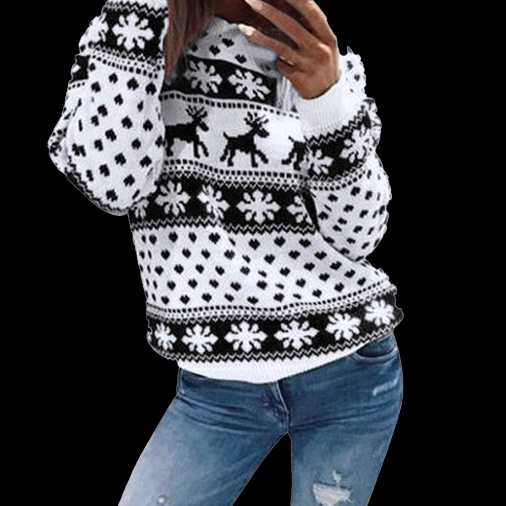 Chic Yana Fashion Cozy Snow Deer Knit Sweater — white
