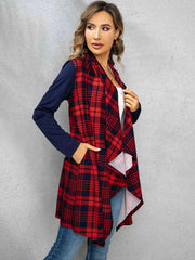 Shiny Plaid Open Front Cardigan - Chic Yana's Fashion