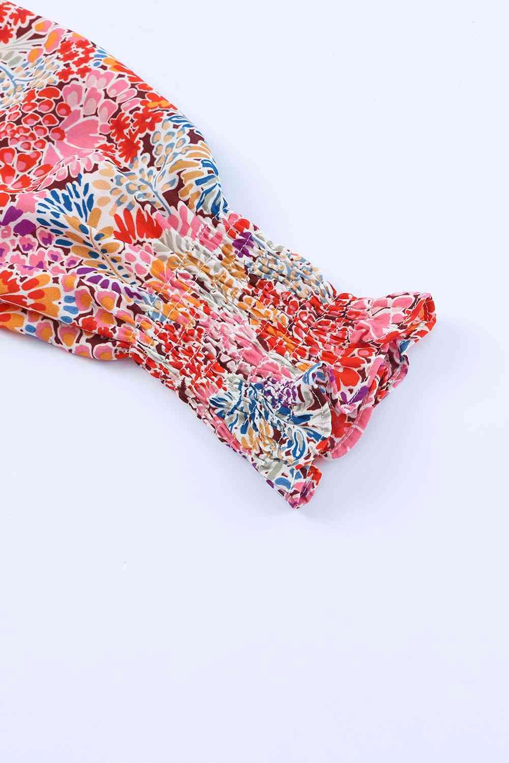 Floral Print Long Puff Sleeve Blouse - Chic Yana's Fashion