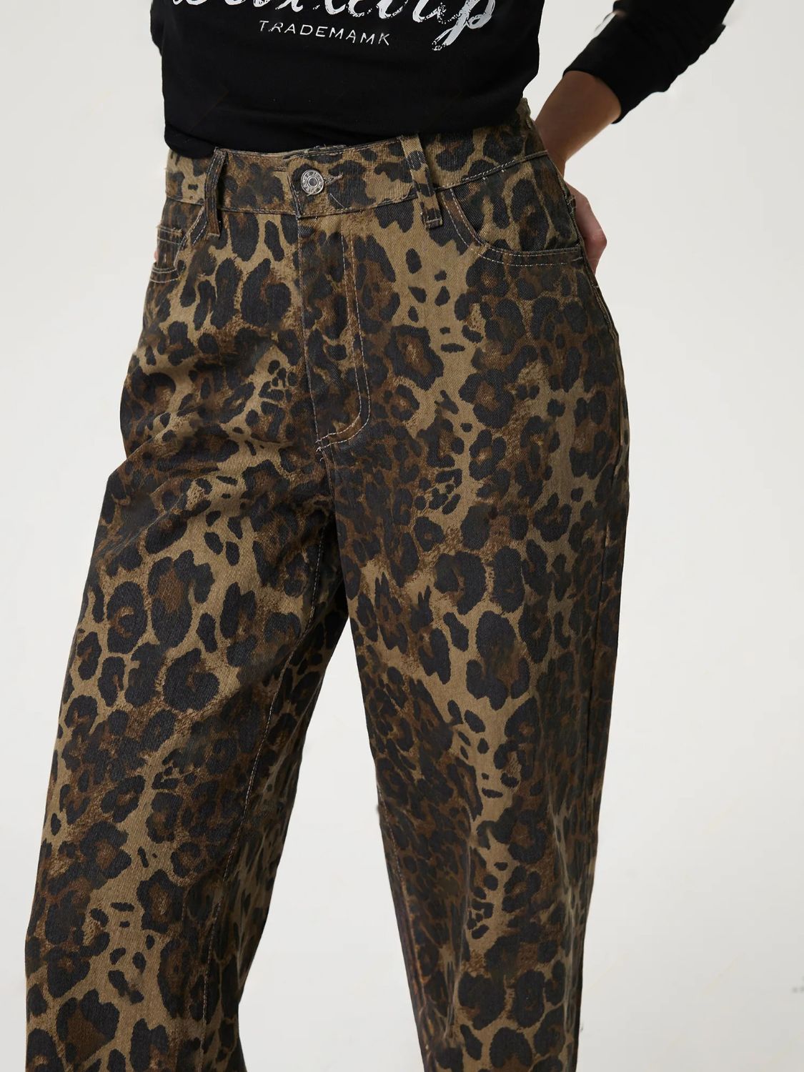 Leopard Straight Jeans with Pockets – A Bottoms designed for style and comfort.