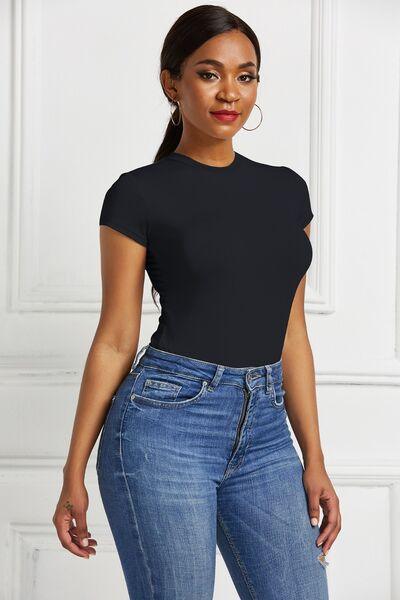 Round Neck Short Sleeve Bodysuit - Chic Yana's Fashion