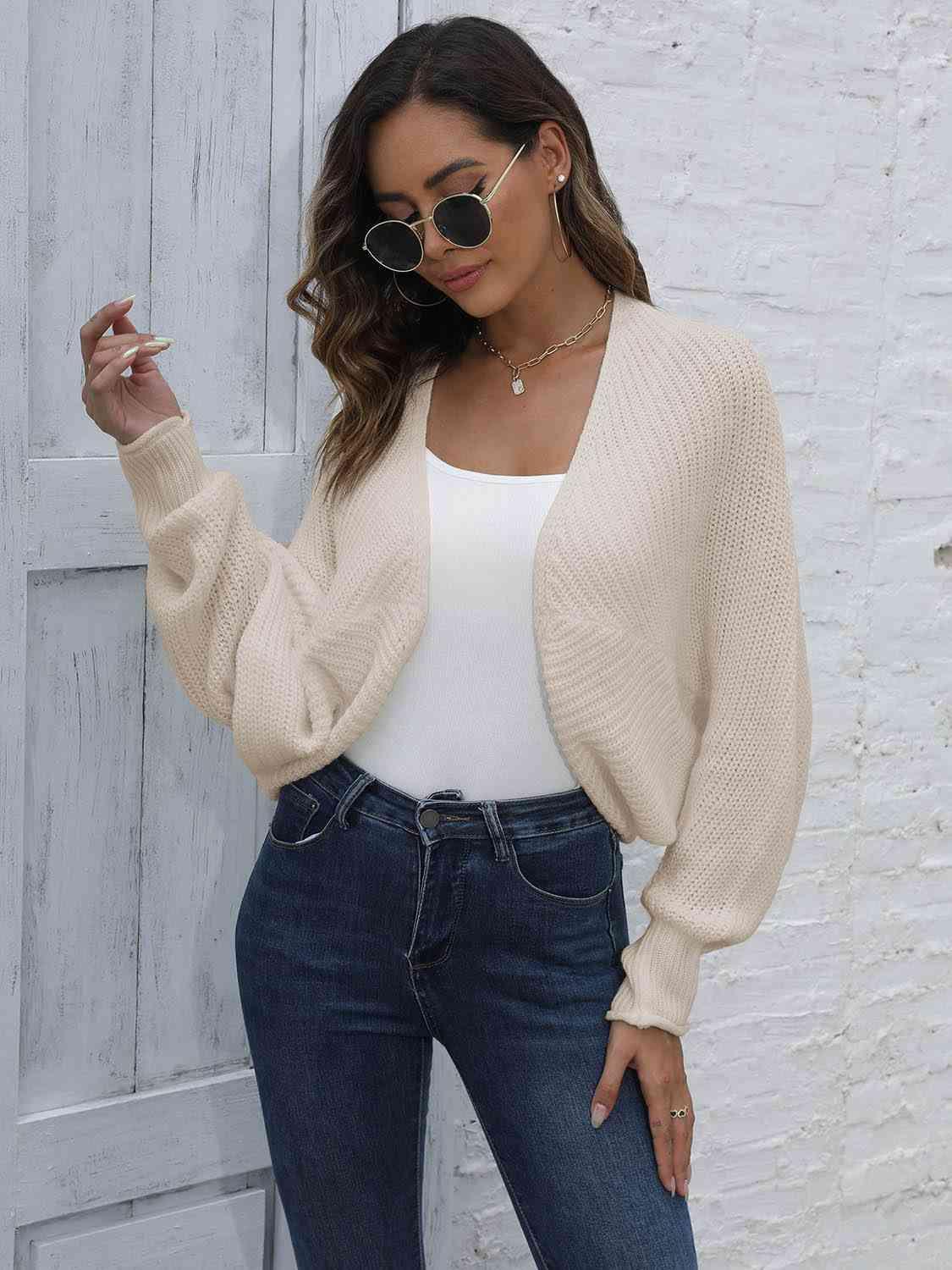 Bat Sleeve Open Front Short Cardigan - Chic Yana's Fashion