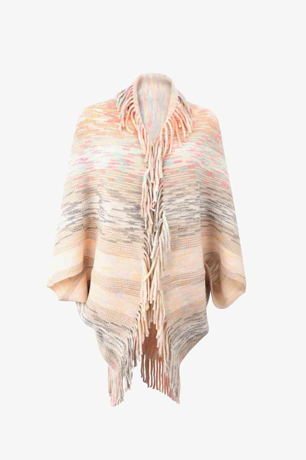 Multicolored Fringe Trim Poncho - Chic Yana's Fashion