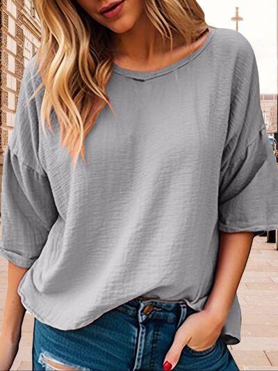 Full Size Round Neck Half Sleeve T Shirt Plus Size - Chic Yana's Fashion