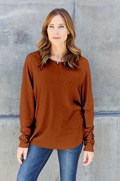 Double Take Full Size Round Neck Long Sleeve T Shirt - Chic Yana's Fashion