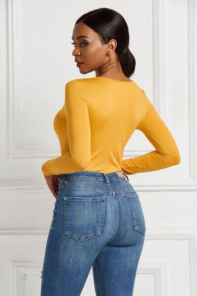 Half Zip Scoop Neck Long Sleeve Bodysuit - Chic Yana's Fashion