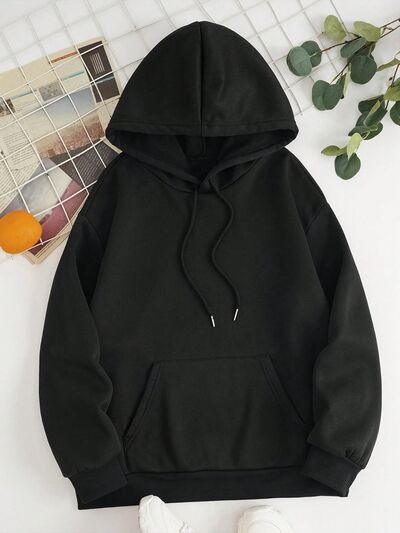 Drawstring Dropped Shoulder Hoodie - Chic Yana's Fashion