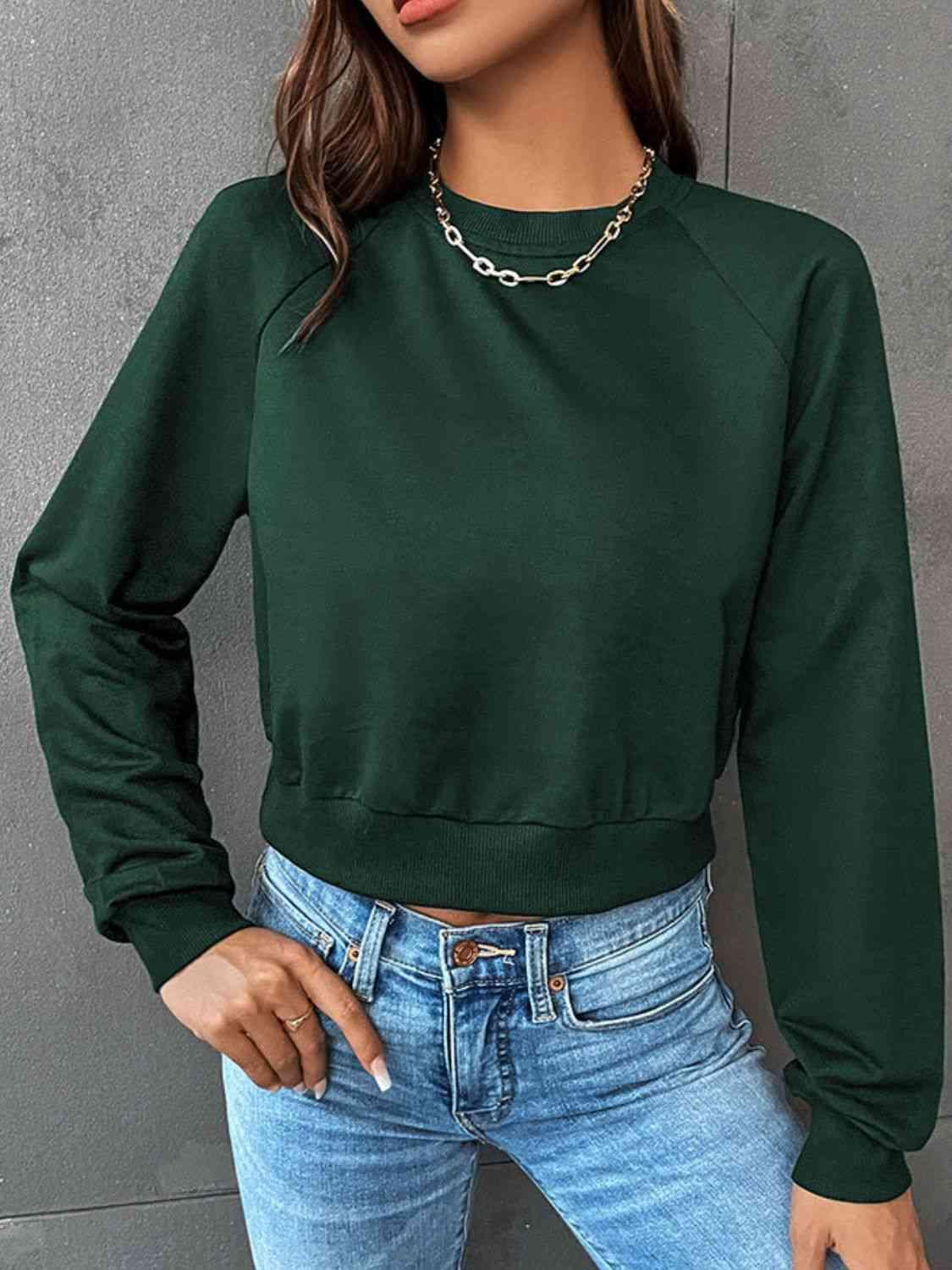 Perfee Raglan Sleeve Round Neck Cropped Sweatshirt - Chic Yana's Fashion