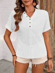 Ivy Lane Eyelet V Neck Short Sleeve Top - Chic Yana's Fashion