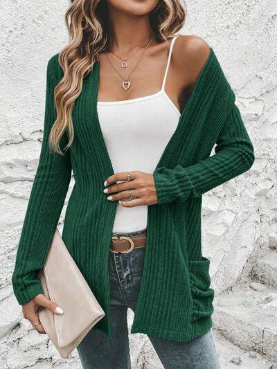 Pocketed Open Front Long Sleeve Cardigan - Chic Yana's Fashion