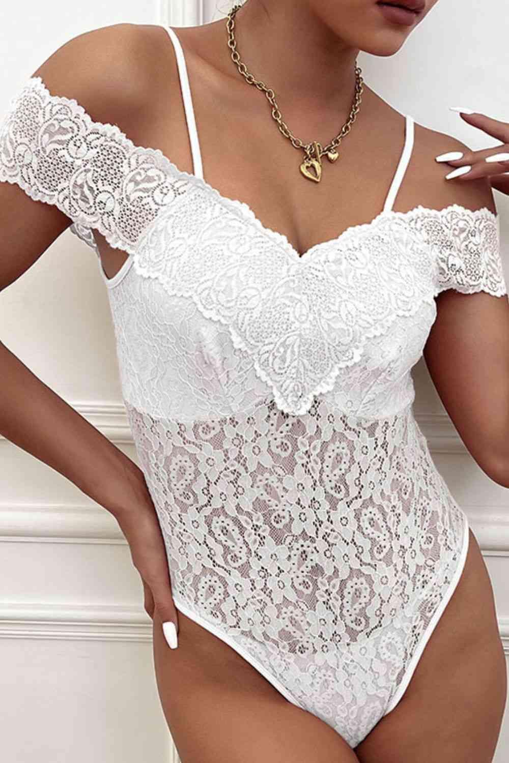 Perfee Lace Cold Shoulder Bodysuit - Chic Yana's Fashion