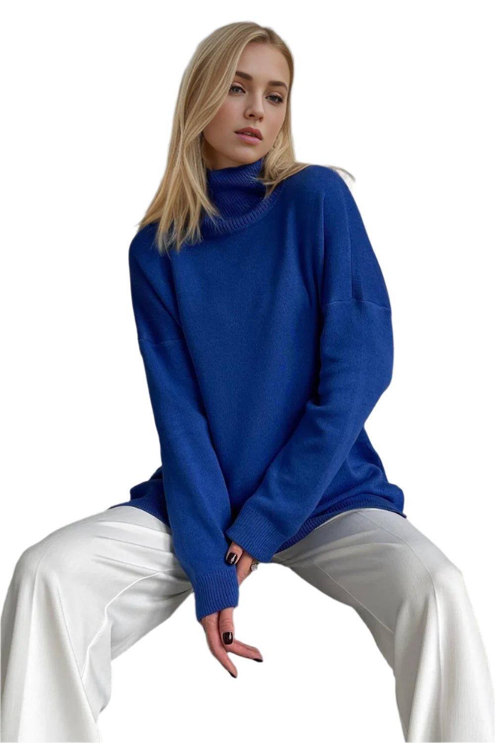 Basic Bae Side Slit Turtleneck Dropped Shoulder Sweater - High-Quality Fashion | Chic Yana