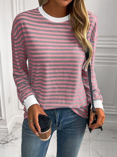 Ivy Lane Striped Round Neck Long Sleeve Sweatshirt - Chic Yana's Fashion