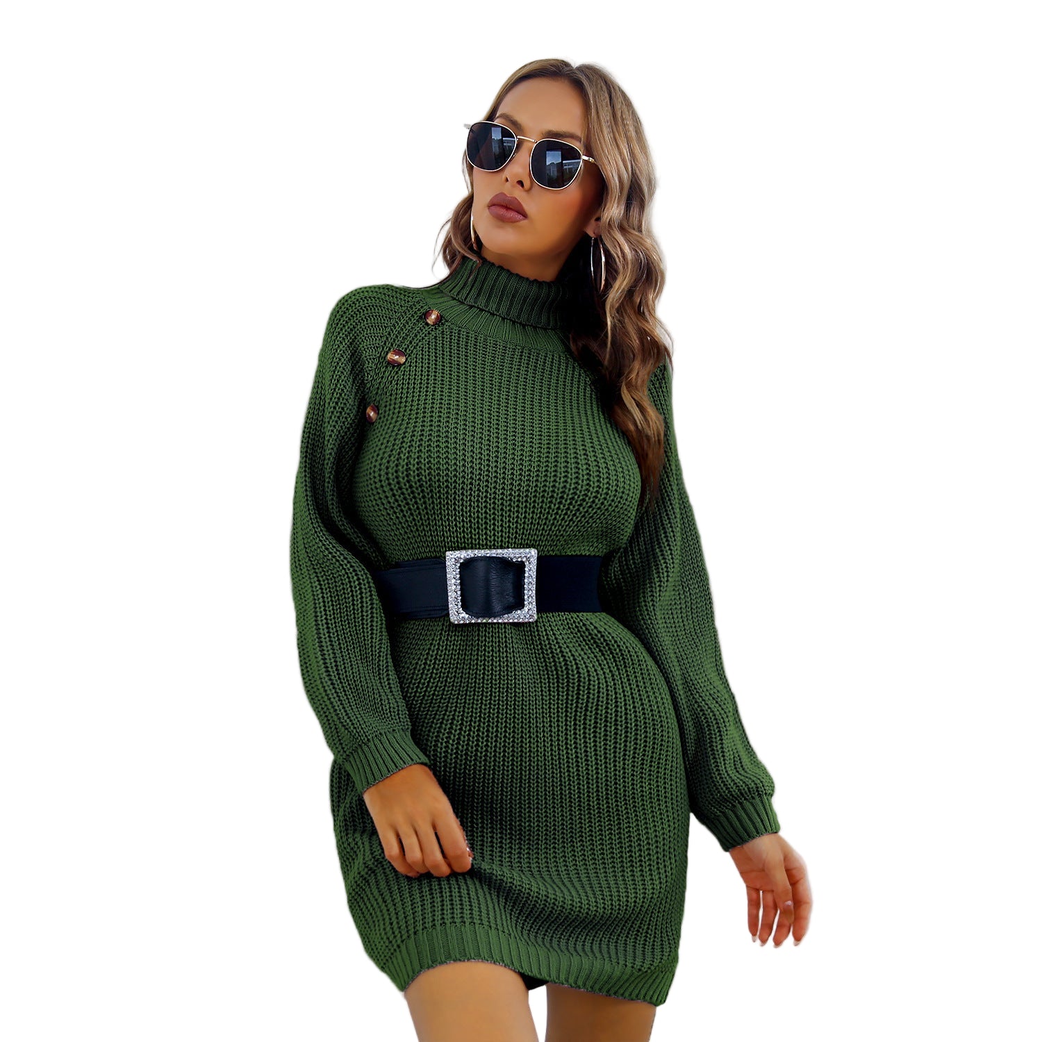 Winter Turtleneck Sweater Dress with Button Detail — Spring, Fall — Chic Yana Fashion